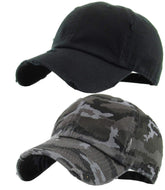 Funky Junque Distressed Baseball Cap Bundle: Black & Black Camo